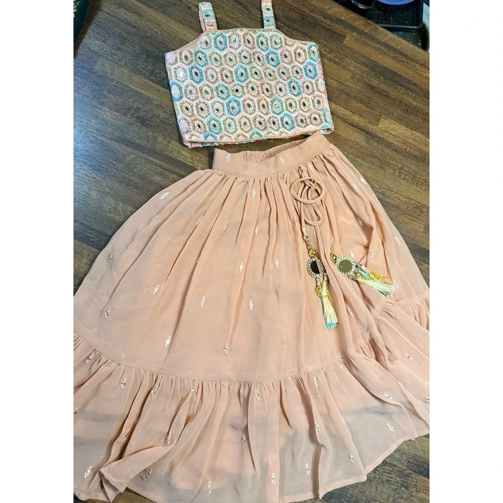 Girls Beaded Crop Top and Tiered Skirt Set size 6/7.  Photo Client closet piece